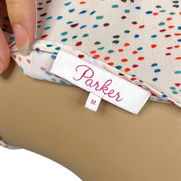 Parker $258 Pink Confetti Dottie Smocked Blouson Mini Dress SZ M - Picture 10 of 11